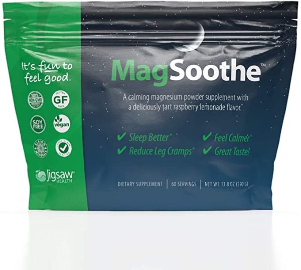 Jigsaw Health - MagSoothe - a Fast-Acting, Calming Magnesium Glycinate Powder Supplement - Helps Relax Your Legs, Muscles, and Brain for Better Sleep - 60 Servings (Packets)